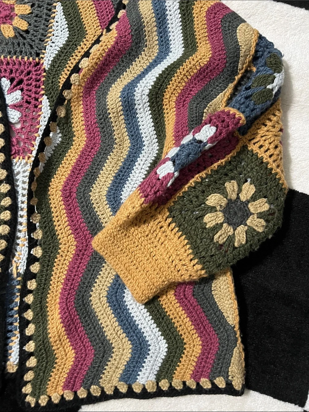 Multi-Color Crochet Patchwork Cardigan Sweater - Women - Picture 4 of 5